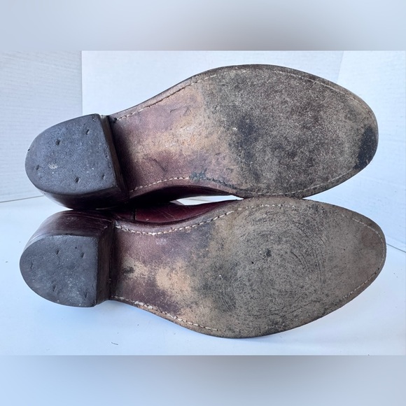 Vintage FRYE Brown Red Leather Western Cowboy Pull on Boots Size 10 - Picture 9 of 12